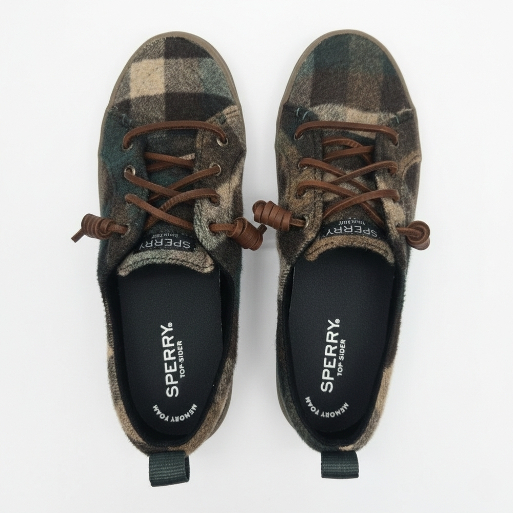 Sperry Plaid Sneakers with Brown Laces